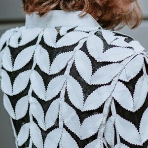 Chic Black and White Patterned Bomber Jacket